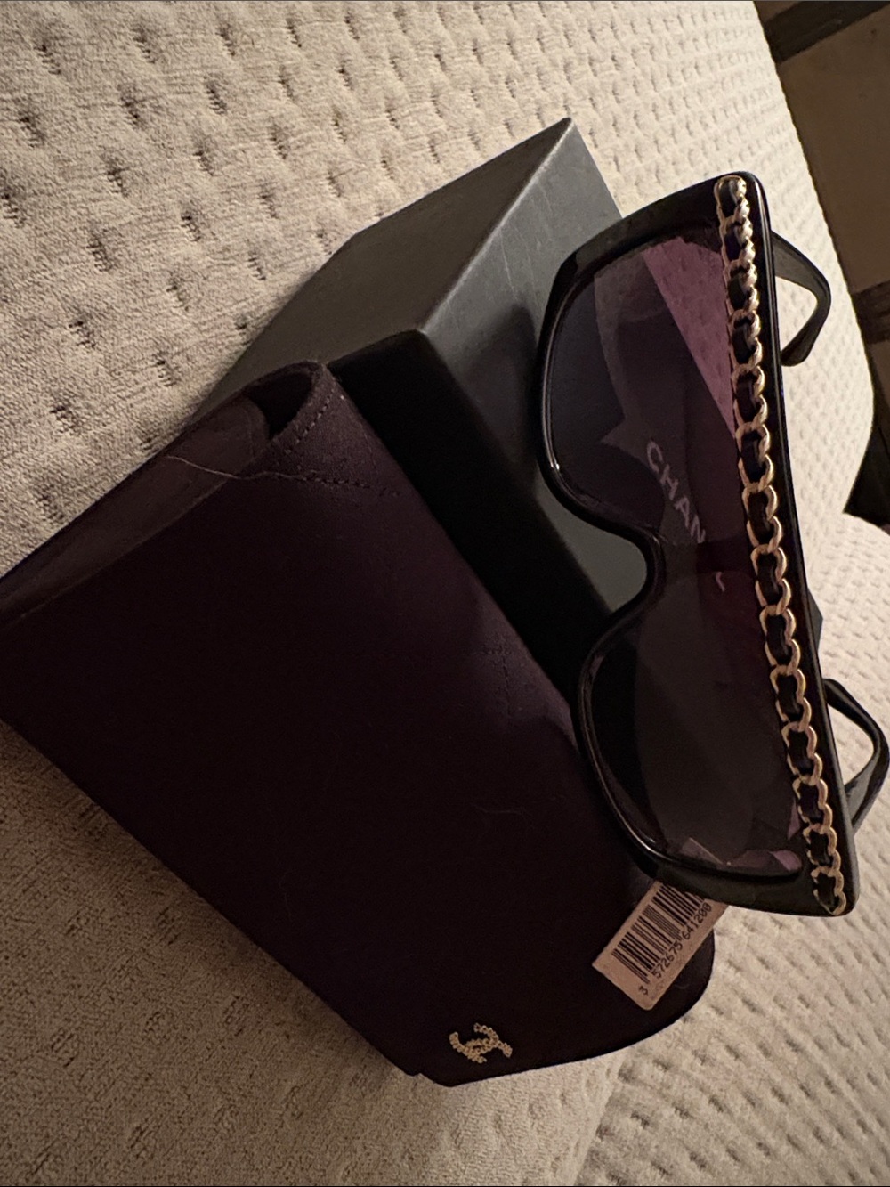 CHANEL Black Sunglasses with Gold Chain Trim bnib